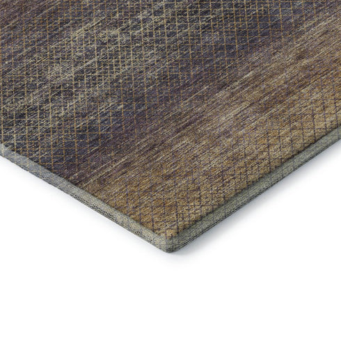 5' X 8' Eggplant And Brown Geometric Washable Area Rug With UV Protection
