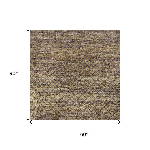 5' X 8' Eggplant And Brown Geometric Washable Area Rug With UV Protection