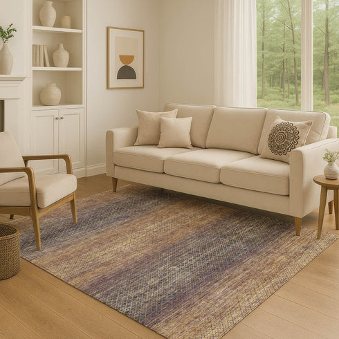 9' X 12' Eggplant And Brown Geometric Washable Area Rug With UV Protection
