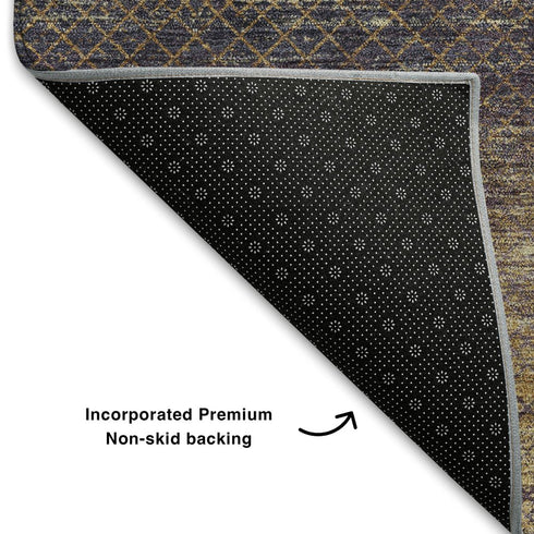 9' X 12' Eggplant And Brown Geometric Washable Area Rug With UV Protection