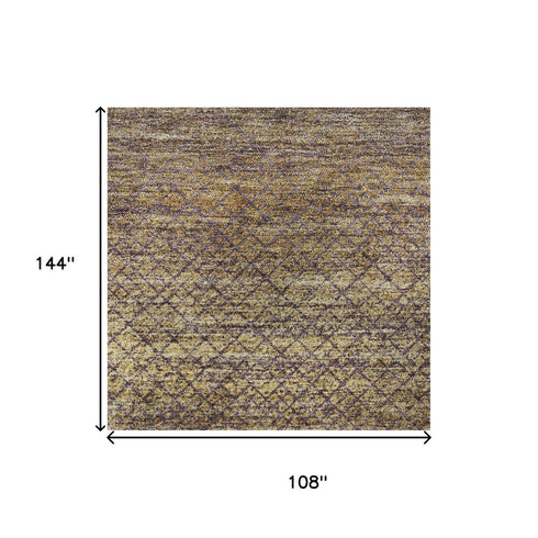 9' X 12' Eggplant And Brown Geometric Washable Area Rug With UV Protection