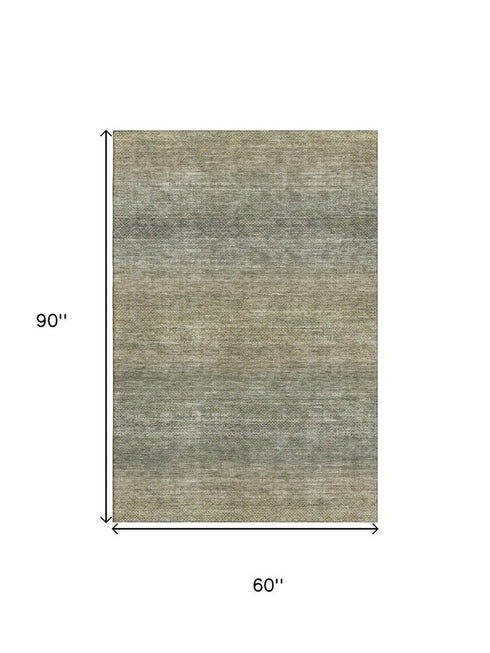 5' X 8' Fern Green And Gray Geometric Washable Area Rug With UV Protection
