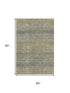 5' X 8' Fern Green And Gray Geometric Washable Area Rug With UV Protection