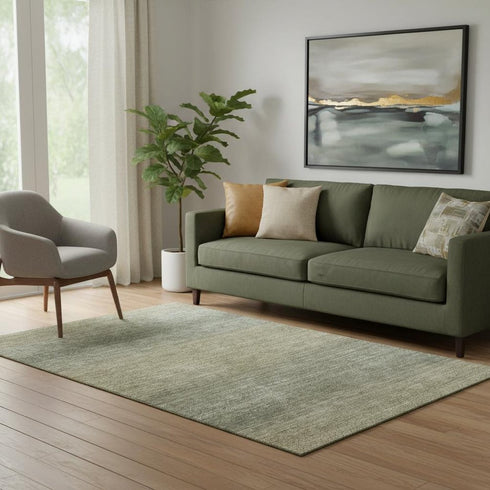 5' X 8' Fern Green And Gray Geometric Washable Area Rug With UV Protection