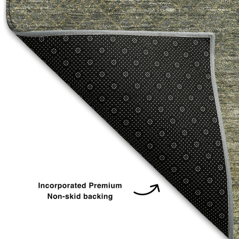 5' X 8' Fern Green And Gray Geometric Washable Area Rug With UV Protection