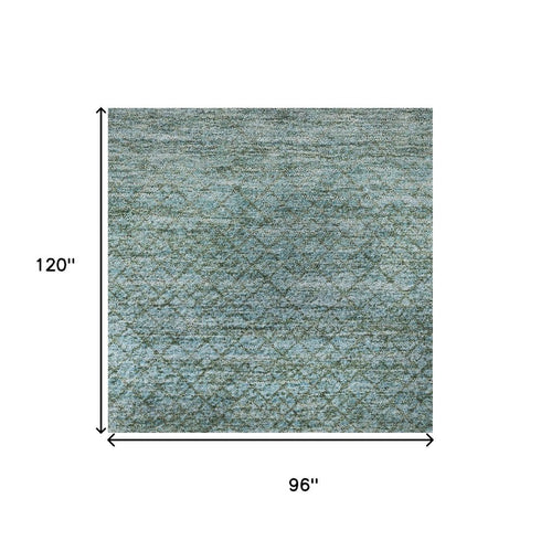 8' X 10' Teal And Brown Geometric Washable Area Rug With UV Protection