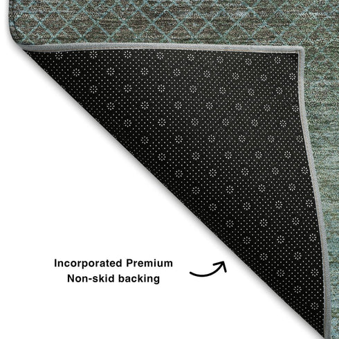 8' X 10' Teal And Brown Geometric Washable Area Rug With UV Protection