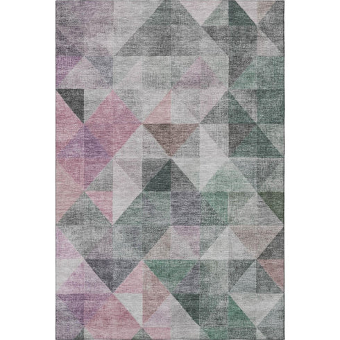 5' X 8' Blush Green And Ivory Geometric Washable Area Rug With UV Protection