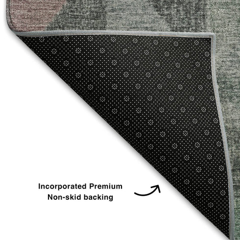 8' X 10' Blush Green And Ivory Geometric Washable Area Rug With UV Protection
