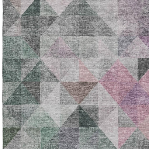 8' X 10' Blush Green And Ivory Geometric Washable Area Rug With UV Protection