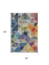 5' X 8' Beige Blue And Orange Geometric Washable Area Rug With UV Protection
