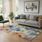 5' X 8' Beige Blue And Orange Geometric Washable Area Rug With UV Protection