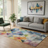 5' X 8' Beige Blue And Orange Geometric Washable Area Rug With UV Protection