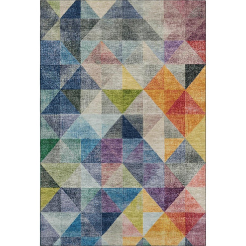 5' X 8' Beige Blue And Orange Geometric Washable Area Rug With UV Protection