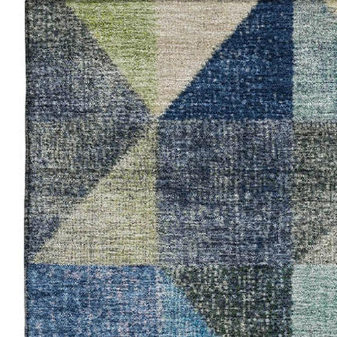 5' X 8' Beige Blue And Orange Geometric Washable Area Rug With UV Protection