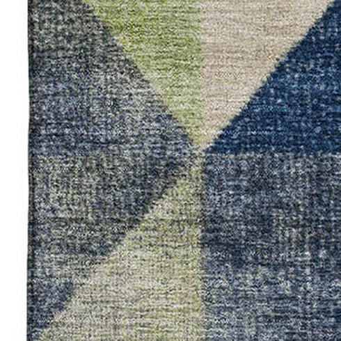 8' X 10' Beige Blue And Orange Geometric Washable Area Rug With UV Protection