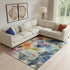 9' X 12' Beige Blue And Orange Geometric Washable Area Rug With UV Protection
