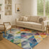9' X 12' Beige Blue And Orange Geometric Washable Area Rug With UV Protection