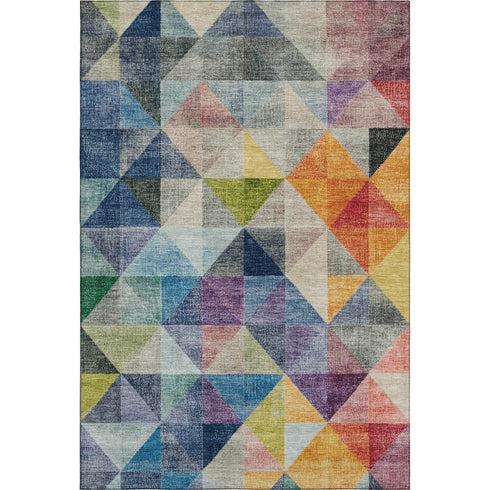 9' X 12' Beige Blue And Orange Geometric Washable Area Rug With UV Protection