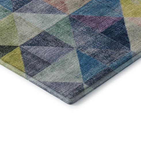 9' X 12' Beige Blue And Orange Geometric Washable Area Rug With UV Protection