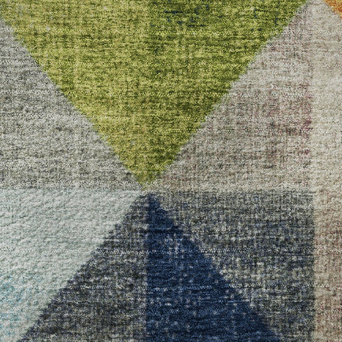9' X 12' Beige Blue And Orange Geometric Washable Area Rug With UV Protection