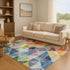 9' X 12' Beige Blue And Orange Geometric Washable Area Rug With UV Protection