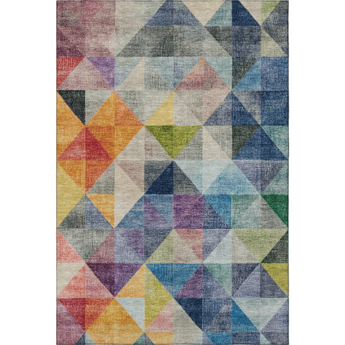 9' X 12' Beige Blue And Orange Geometric Washable Area Rug With UV Protection
