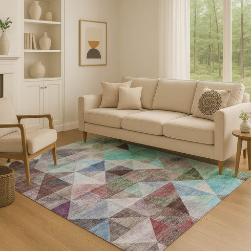 8' X 10' Silver Purple And Blue Geometric Washable Area Rug With UV Protection