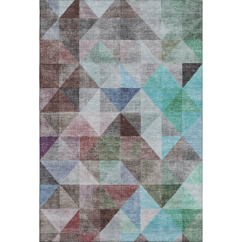 8' X 10' Silver Purple And Blue Geometric Washable Area Rug With UV Protection