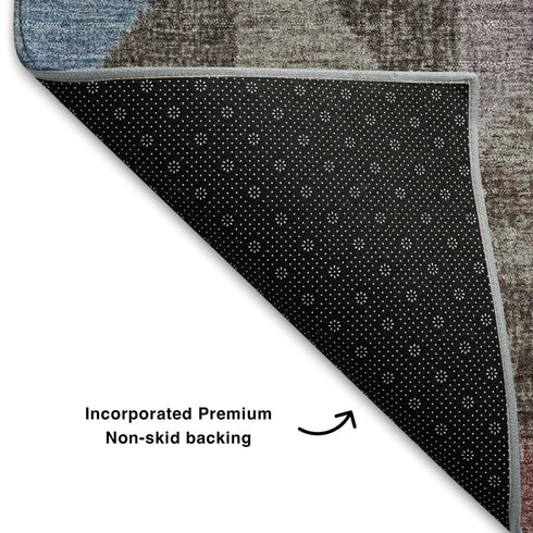 8' X 10' Silver Purple And Blue Geometric Washable Area Rug With UV Protection