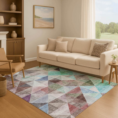 8' X 10' Silver Purple And Blue Geometric Washable Area Rug With UV Protection