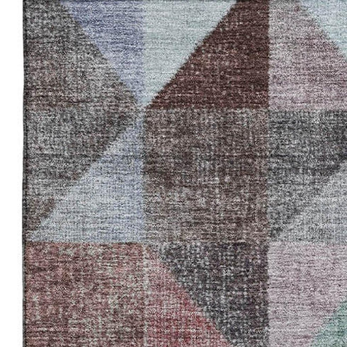 8' X 10' Silver Purple And Blue Geometric Washable Area Rug With UV Protection