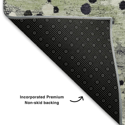 8' X 10' Artichoke Green Ivory And Gray Abstract Washable Area Rug With UV Protection