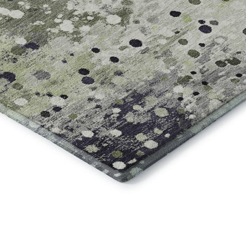 8' X 10' Artichoke Green Ivory And Gray Abstract Washable Area Rug With UV Protection