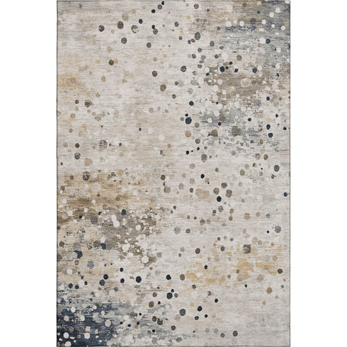 5' X 8' Ivory Gold And Gray Abstract Washable Area Rug With UV Protection