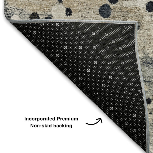5' X 8' Ivory Gold And Gray Abstract Washable Area Rug With UV Protection