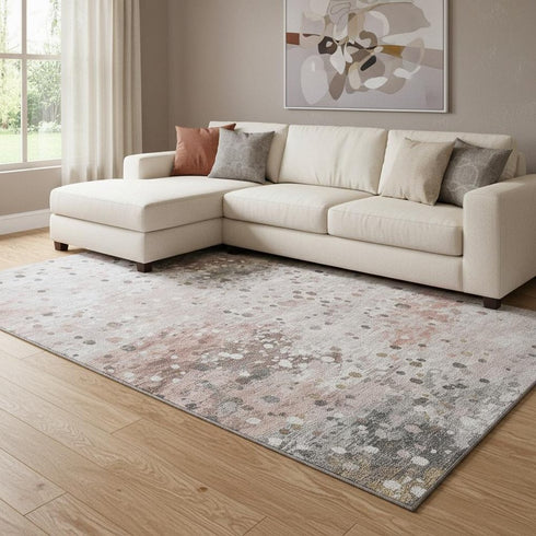 8' X 10' Salmon Ivory And Gray Abstract Washable Area Rug With UV Protection