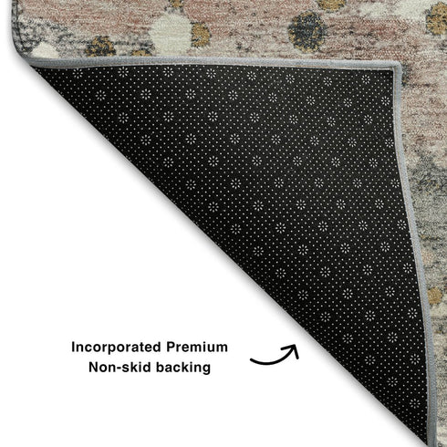 8' X 10' Salmon Ivory And Gray Abstract Washable Area Rug With UV Protection