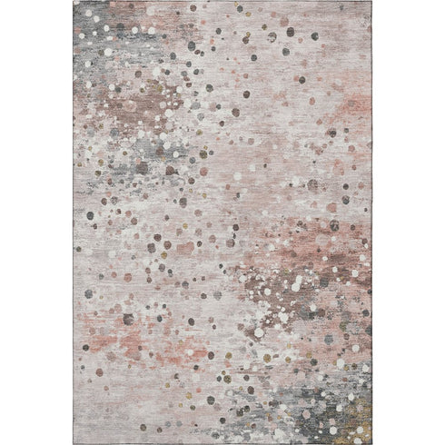 8' X 10' Salmon Ivory And Gray Abstract Washable Area Rug With UV Protection