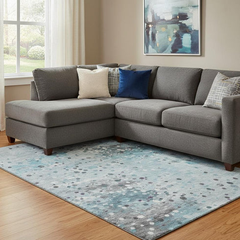 8' X 10' Teal Gray And Ivory Abstract Washable Area Rug With UV Protection