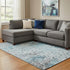 8' X 10' Teal Gray And Ivory Abstract Washable Area Rug With UV Protection