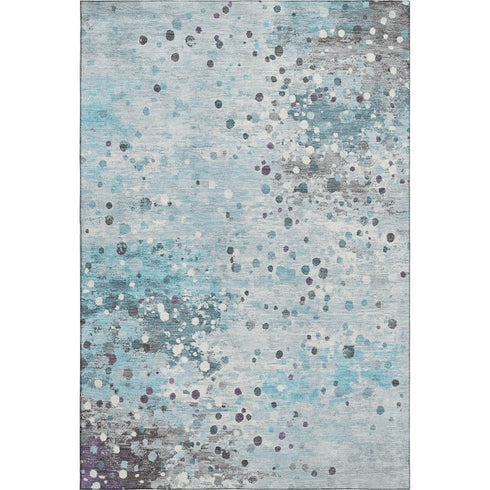 8' X 10' Teal Gray And Ivory Abstract Washable Area Rug With UV Protection