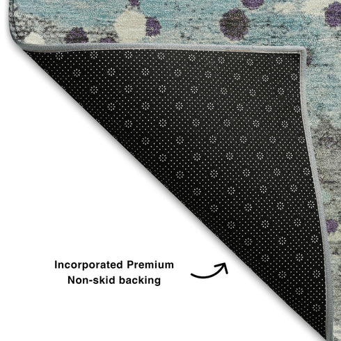 8' X 10' Teal Gray And Ivory Abstract Washable Area Rug With UV Protection