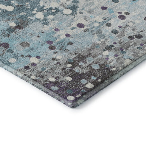8' X 10' Teal Gray And Ivory Abstract Washable Area Rug With UV Protection