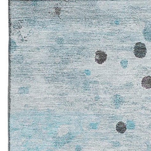 8' X 10' Teal Gray And Ivory Abstract Washable Area Rug With UV Protection