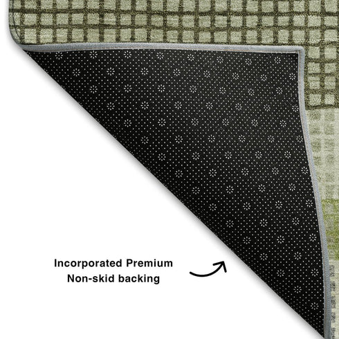 8' X 10' Artichoke Green Ivory And Gray Striped Washable Area Rug With UV Protection