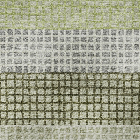 8' X 10' Artichoke Green Ivory And Gray Striped Washable Area Rug With UV Protection
