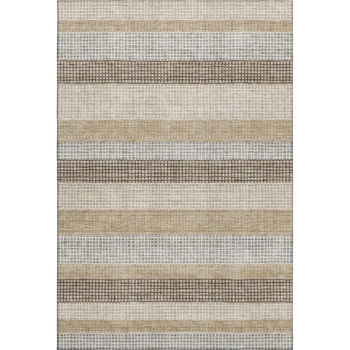 5' X 8' Beige Ivory And Chocolate Striped Washable Area Rug With UV Protection