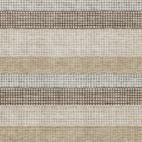 5' X 8' Beige Ivory And Chocolate Striped Washable Area Rug With UV Protection