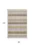 8' X 10' Beige Ivory And Chocolate Striped Washable Area Rug With UV Protection